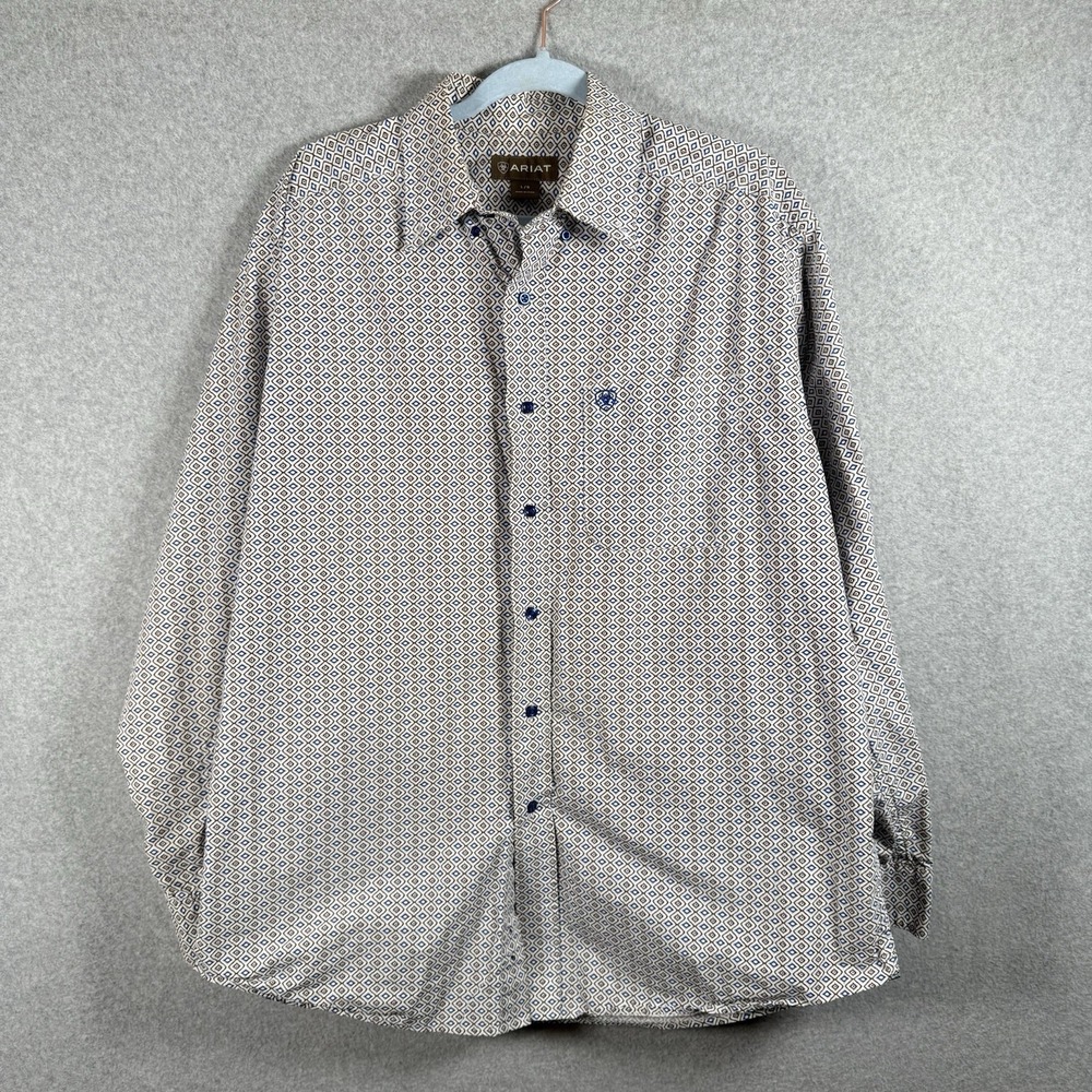 Ariat button up shirt mens large patterned blue brown dress